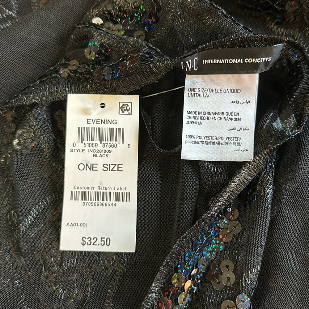 Black Floral Sequined Evening Wrap Scarf, I.N.C. International Concepts - Picture 3 of 6